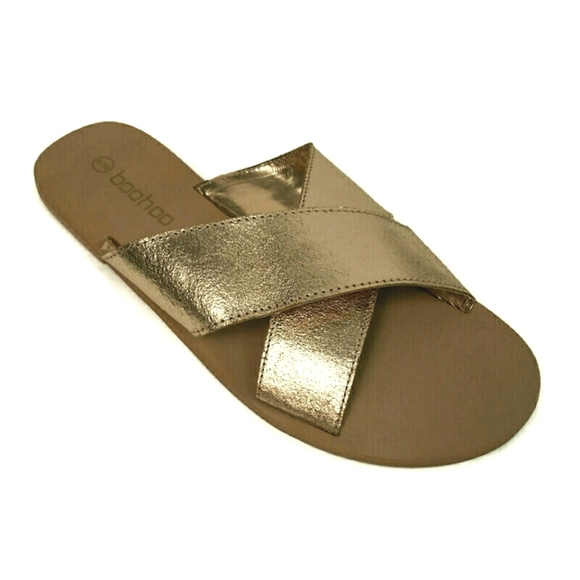 Boohoo Women’s Cross Strap Leather Sliders Sandals - Picture 8 of 8